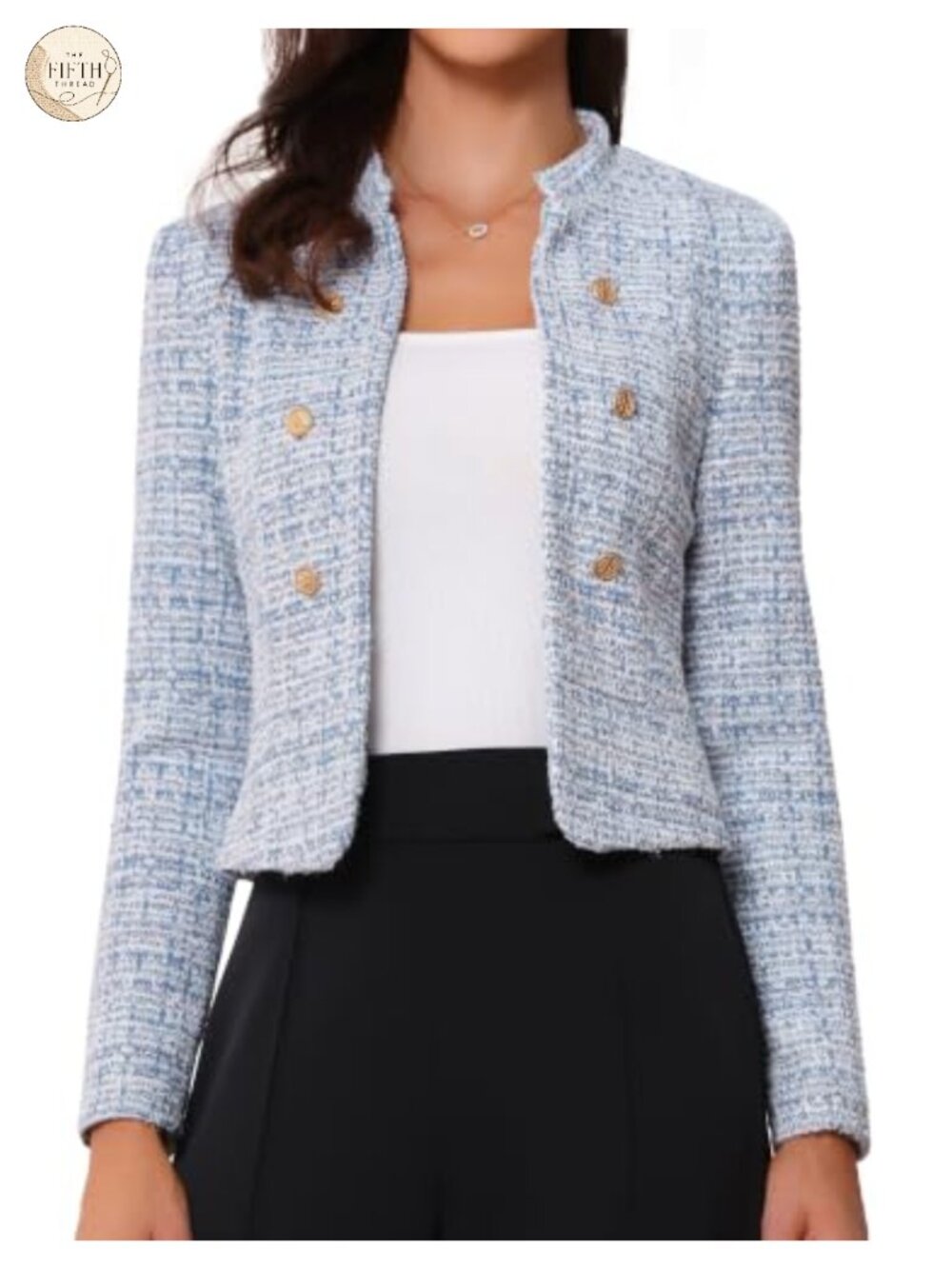 Vintage Tweed Cropped Blazer Business Open Front Jacket